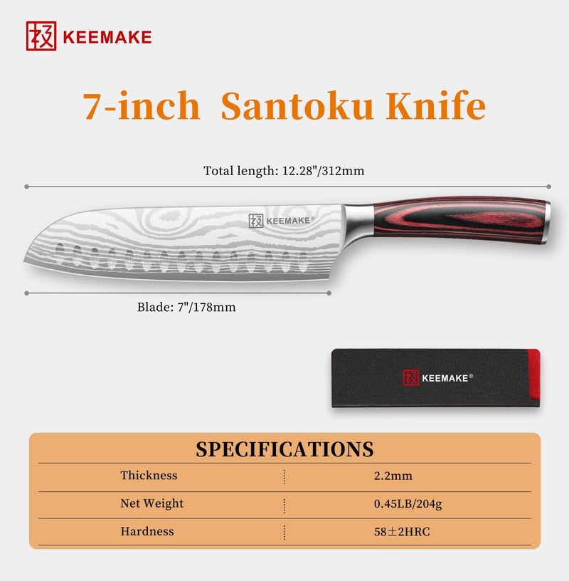 KEEMAKE 7 Inch Japanese Santoku Knife, Ultra-Sharp 1.4116 High Carbon Steel Blade with Pakkawood Handle, Professional Chef's Knife for Kitchen w/Sheath and Gift Box - Image 3